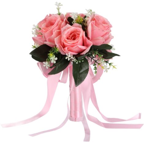 Artificial Wedding Bouquet Silk Flower Simulation Rose Bouquet for Bride Holding FlowersPink