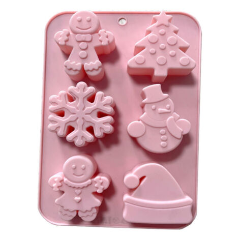 Christmas Series Silicone Molds with 6 Hole Snowman Socks Snowflake Santa Claus DIY Cake Baking Decoration Tool (1/5)