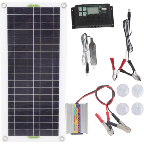 12V to 220V 30W Solar Charging Panel 220W Solar Inverter Battery Charger Kit for Camping Hiking 100A (1/5)