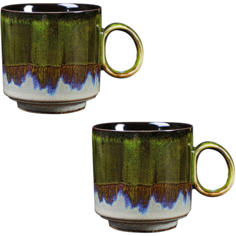 2pcs Ceramic Coffee Mug Special Active Glaze Large Coffee Mug for Office 150ml Capacity Green (1/5)