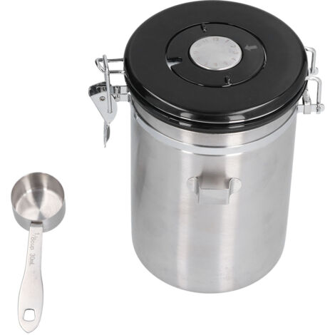 Stainless Steel Coffee Canisters with Calendar Wheel Exhaustable Coffee Jar for Home Coffee Shop1.8L Silver Color (1/5)