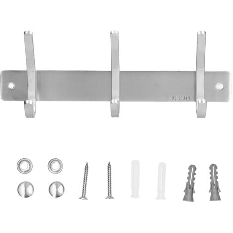 Wall Mounted Kitchen Hanger with 3 Hooks 304 Stainless Steel Punching Cloth Hook for Bathroom (1/5)