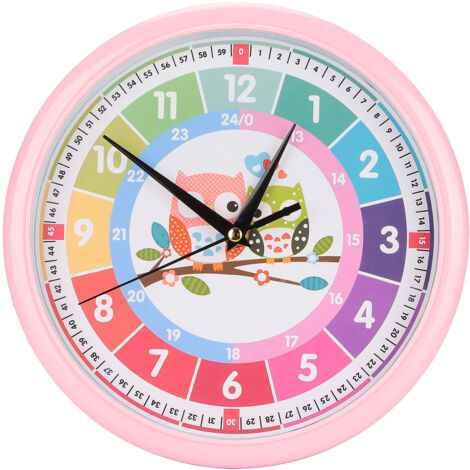 Wall Clock Plastic Cartoon Colorful Quartz Time Learning Hanging Clock for Kid's Bedroom ClassroomPink (1/5)