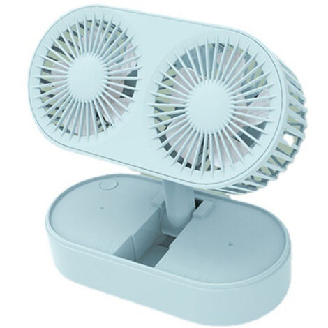 Desktop Double Blade Small Fan USB Mini Folding Desktop 2 Head Fan for Student Office Folding Dual Motor Blue (1/5)