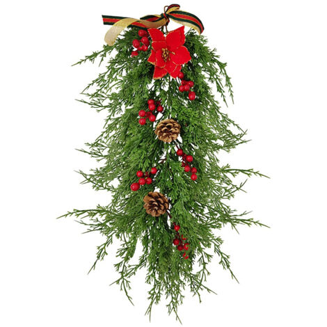 Christmas Pine Branch Garland Winter Red Berries Mixed Pine Cones Christmas Hanging Pendant For Front Door Fireplaces Home