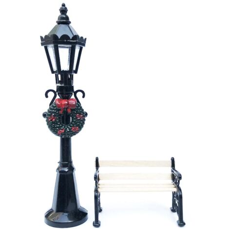 2Pcs Miniature Christmas Street Lamp Post Park Bench Seat Mini Street Light Model Dollhouse Xmas Village Pathway Fairy Garden Accessories