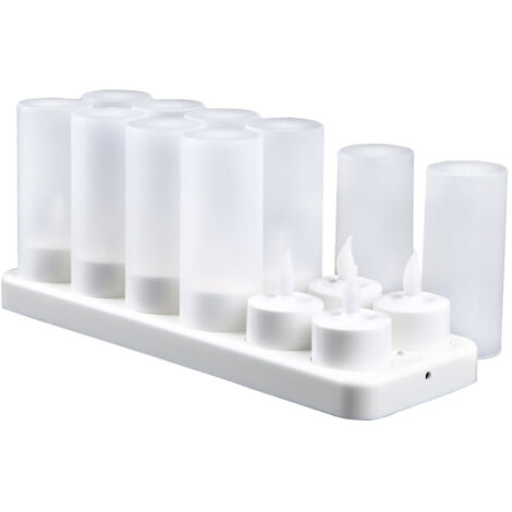 LED Candles Light Rechargeable Lifelike Decorative Electronic Candles for Party Wedding Living Room 12 Mounts with Cups, Yellow Light Flashing (1/5)
