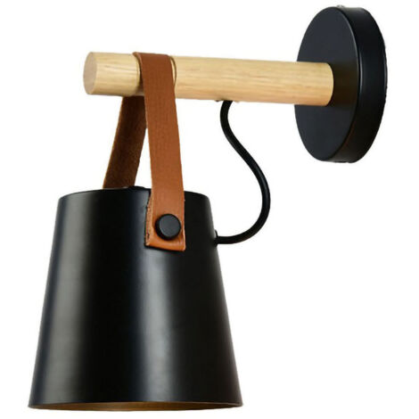Wall Light Wood Modern Simple Style Night Lamp Home Decoration for Corridor Bedside Black (1/5)