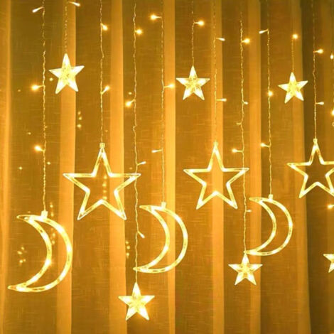 Star Moon Curtain String Lights LED Lamp Add Romantic Ambience Window Curtain Lights for Bedroom Living Room Shop Warm White (1/5)