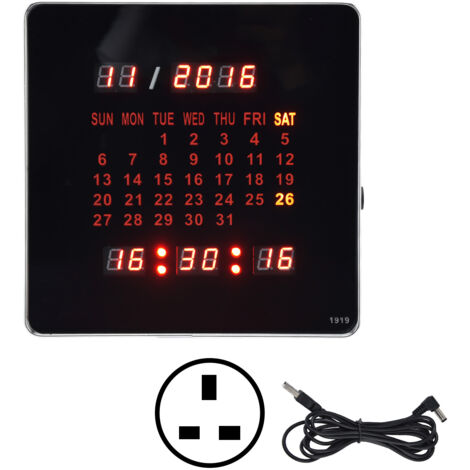 Fashionable Digital Wall Clock Power Off Memory LED Digital Alarm Clock Wall Calendar Clock 100‑240VUK Plug (1/5)
