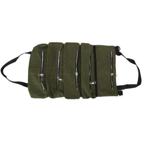 Tool Storage Bag Canvas Foldable Zipper Design Lightweight and Durable High Capacity Tool Roll Up Bag with StrapsGreen (1/5)