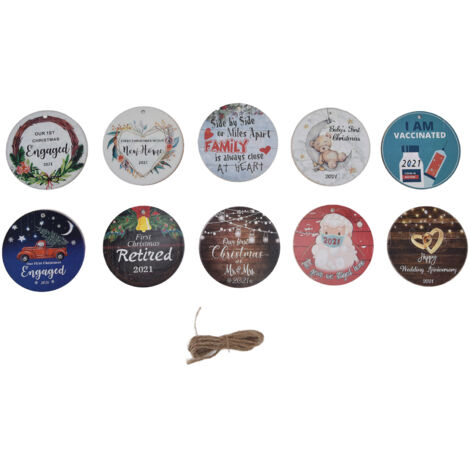 10pcs Christmas Hangings Wooden Round Beautiful Pattern Christmas Tags with Landyard for Christmas Tree Decoration Gift (1/5)
