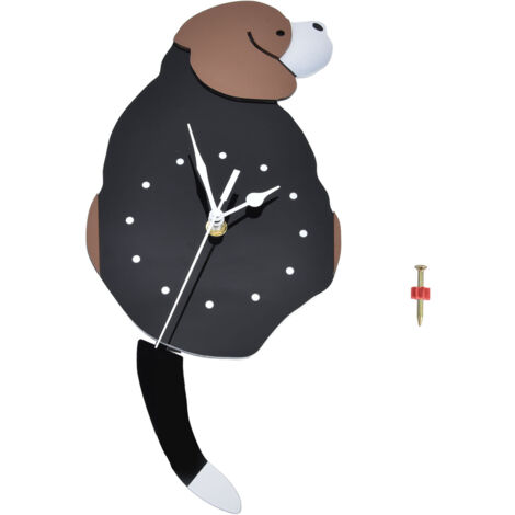 Wall Clock Self Adhesive Waterproof 3D Effect Silent Movement Dog Wall Clock with Tail for Window Living Room Wardrobes (1/5)