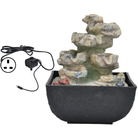 Indoor Fountain Ornament with LED Light Home Office Tabletop Resin Feng Shui Decoration CraftUK Plug Yellow Light AC220‑240V (1/5)