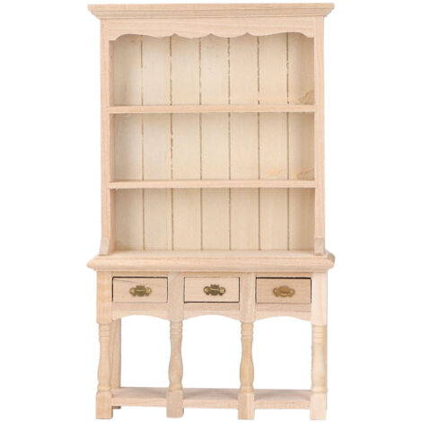 Dollhouse Bookshelf 1/12 Scale 3 Layer Drawer Design Classic Pure Colors DIY Coloring Miniature Bookcase for Gift (1/5)