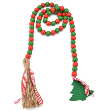 Wood Bead Garland Christmas Tree Tassel Wooden Bead Ornaments for Home Festival Decoration(Red Green ) (1/5)