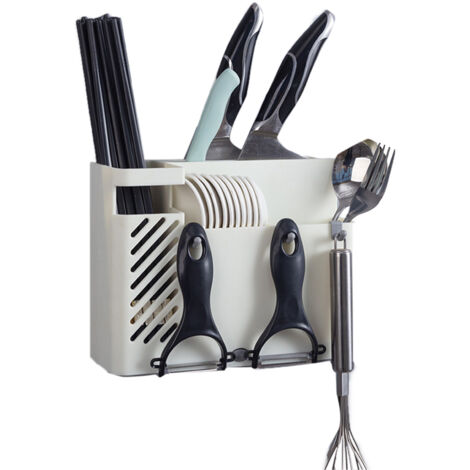 Cutlery Holder Multifunctional Wall Mounted Chopsticks Drying Rack for Home Kitchen White (1/5)
