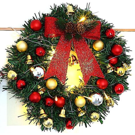 Xmas Wreath with 20 LED Lights and Bells Christmas Garland Light String Branch Lights for Living Room Fireplace and Windows