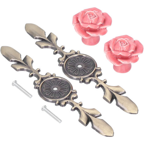 2Set Cabinet Knob Rose Flower Ceramic Pull Handle Closet Drawer Knob for Kitchen Furniture (1/5)