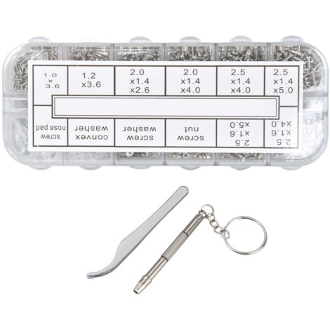 Glasses Repair Kit Eyeglass Screws Set with Nut Screwdriver Tweezer for Cellphone Tablet Watch Clock Glasses (1/5)
