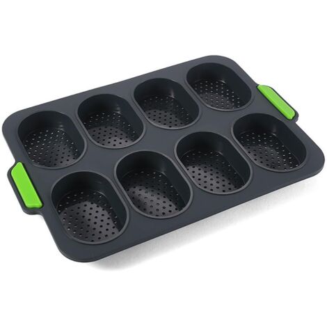 8 Grids Silicone Mold Oval Shape DIY Perforated Cake Baking Mould Kitchen Baking Tool Grey (1/5)