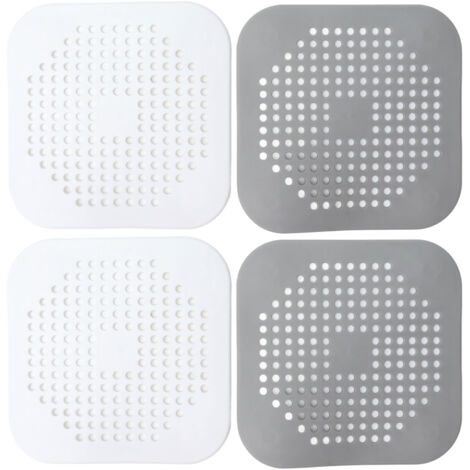 4 Pcs Drain Hair Catcher Square TPR Shower Hair Stopper with Suction Cup for Bathroom Bathtub Kitchen Grey and White (1/5)