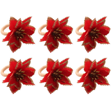 6PCS Napkin Set Red Elegant Christmas Flower Napkin for Birthday Party Wedding (1/5)