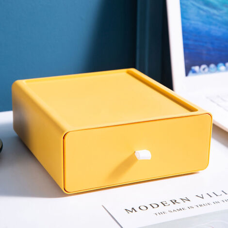 Desktop Storage Box Drawer Design Strong Load Bearing Stackable Desktop Organizer Storage Box for Stationery Yellow (1/5)