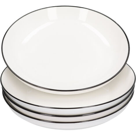 4Pcs Ceramic Dinner Plates Set Black Line Tableware 8 Inch Round Plate for Salads Steak Plate (1/5)