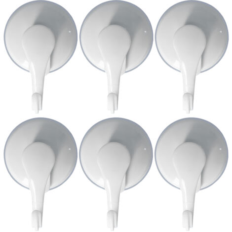 6PCS Strong Vacuum Wall Hook Towel Hook Plastic Self Adhesive Suction Cup for Kitchen Bathroom White (1/5)