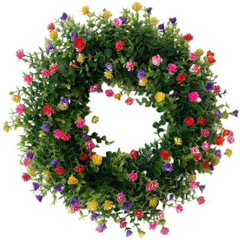 Colorful Spring Summer Wreath Farmhouse Colorful Cottage Wreath Artificial Flowers Wreath Decor for Front Door Wall Garden Wedding (1/5)