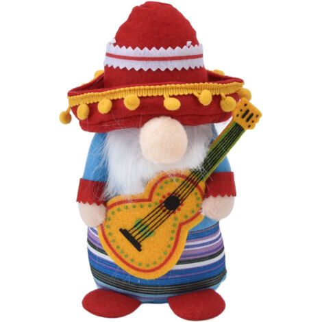 Dwarf Doll Cute Soft Lucky Prevent Fading Festival Gnomes with Musical Instruments for Halloween Props and Party Guitar Boy (1/5)