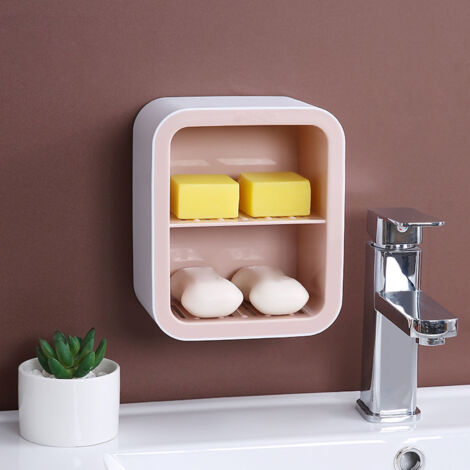 Wall Mount Soap Rack Drain Toilet Suction Disc Punch Free Box Student Dormitory Supplies Nordic 2 Layer Pink (1/5)