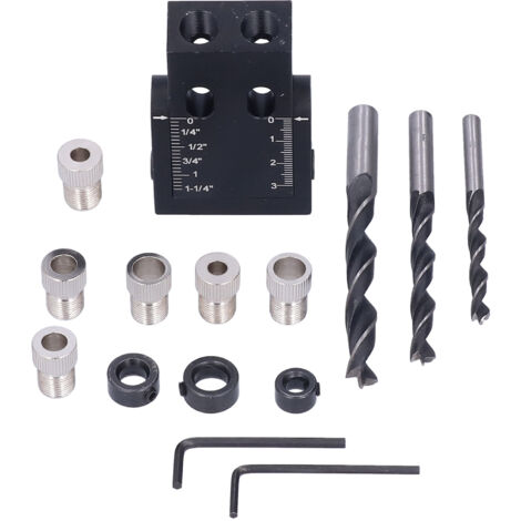 Oblique Hole Locator 15° Pocket Slant Holes Jig Kit Woodworking Positioner with Drill Bits (1/5)