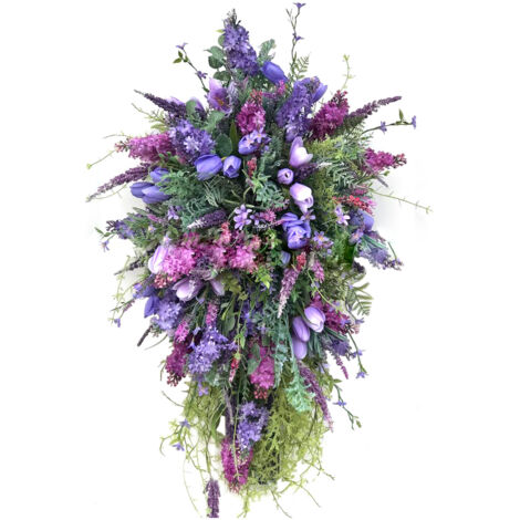 Artificial Flower Wreath Wreath with Lilacs Hyacinths Hydrangeas Spring Summer Floral Greenery Wreath A Small (1/5)