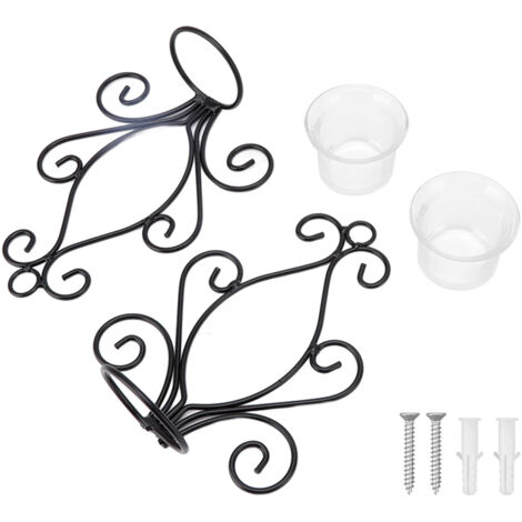 2 Set Candle Holder Wall Sconce European Style Swirl Iron Art Pattern Wall Mounted Candle Holder with Tray for Bedroom (1/5)