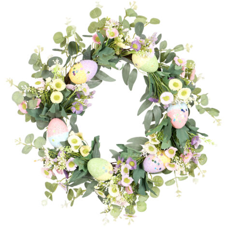 Easter Wreath Easter Eggs Daisy Garland Simulation Plants Door Hanger Easter Decoration (1/5)