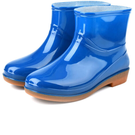 Womens Rain Boots Fashion Antiskid Short Rain Boot Round Head Radian PVC Plastic Rain Boots Blue 38 (1/5)