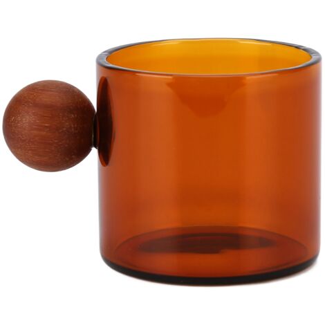 Glass Coffee Cup Clear Heatproof Glass Coffee Mug with Wooden Ball Handle for Office Bar PartyBrown (1/5)