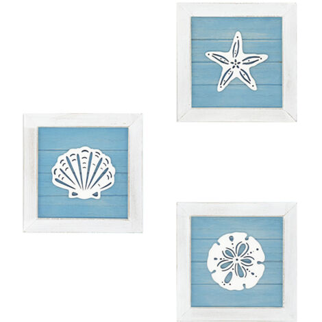 Ocean Theme Beach Wall Decor 3D Wall Art with Starfish Seashell Sand Dollar Vintage Beach Home Bathroom Decor (1/5)