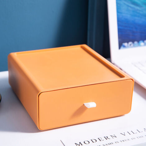 Desktop Storage Box Drawer Design Strong Load Bearing Stackable Desktop Organizer Storage Box for Stationery Orange (1/5)