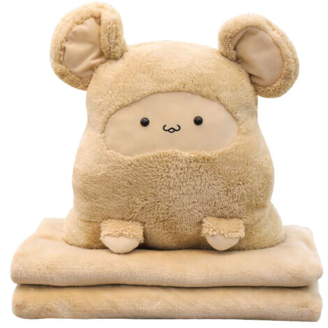 Plush Cushion Pillow Air Conditioning Blanket Cute Mouse Appearance Multifunctional Blanket Throw Pillow Beige 7318 About 100x80cm (1/5)