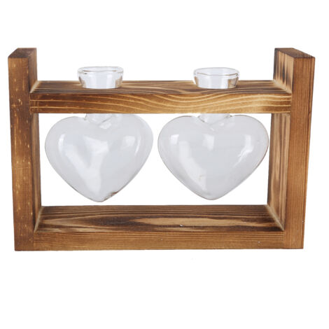 Innovative Flower Pot with Vintage Wooden Frame Transparent Tabletop Vase Home Decoration(2 HeartShaped Bottles ) (1/5)