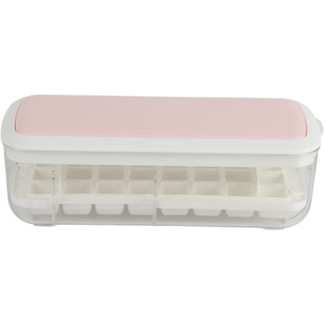 Silicone Ice Cube Mold BPA Free Square Ice Tray Storage Box with Lid for Household Pink (1/5)