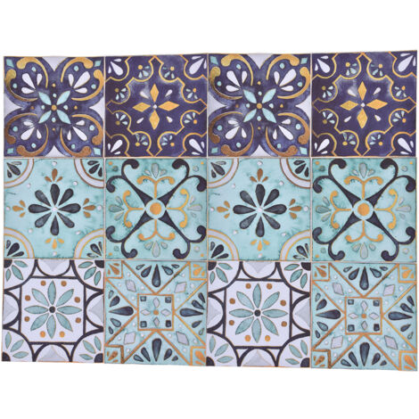 2Pack Floor Tile Stickers Self Adhesive Ceramic Tile Decor Waterproof Vintage Retro Style for Kitchen BathroomDark Green with Gilt Edging (1/5)