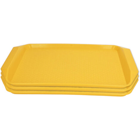 3PCS Colorful Food Tray Rectangle Thickened Binaural Plastic Tray Heat Resistance Stackable Cafeteria Trays for HotelYellow (1/5)