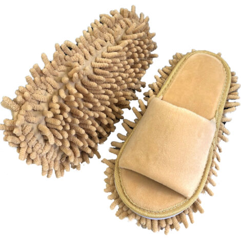 Floor Slippers Lazy Open Toed Mop Slipper Home Use Soft Pure Color Cleaning Slipper Beige M 39-41