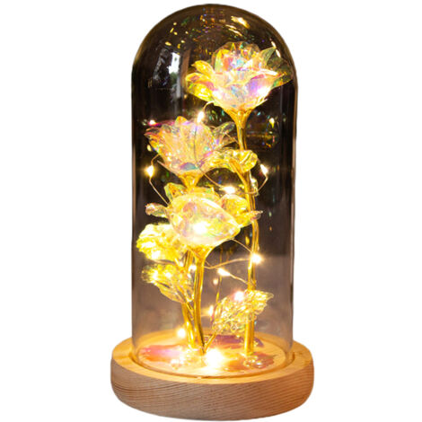 LED Rose Light Rose in Glass on Wooden Base Artificial Rose Flower Light Preserved Rose with LED Light (1/5)