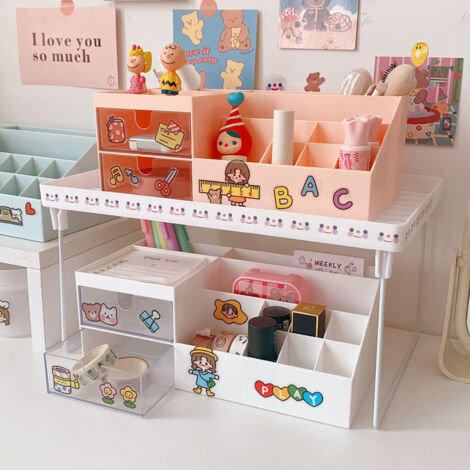 Desktop Storage Box Multi Grid Design Cute Beautiful Desktop Organizer Storage Box for Stationery Pens White (1/5)