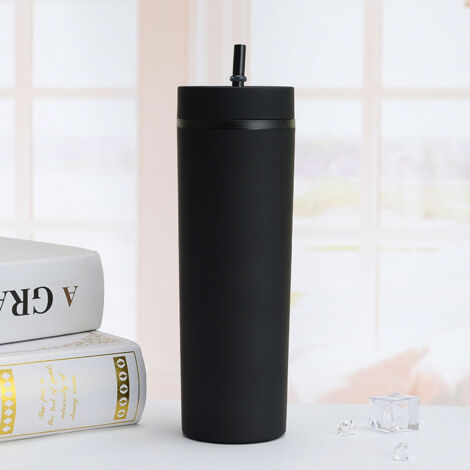 Straw Cup Colorful Plastic Simple Style Comfortable Hand Feeling Large Capacity Drinking Straw Bottle Black 16oz (1/5)